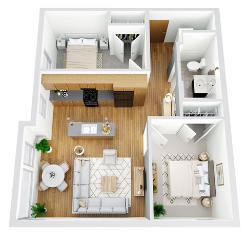 Floor plan for 2 beds, 1 bath